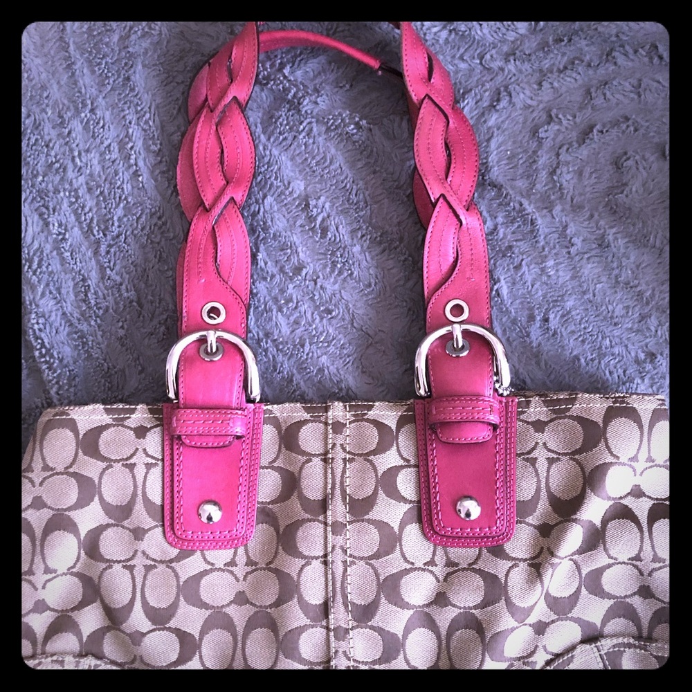 Coach Fabric Handbag with Braided Leather Straps